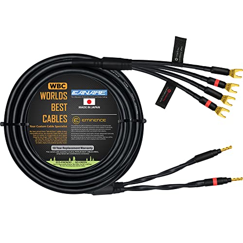 WORLDS BEST CABLES 25 Foot - Canare 4S11 – Audiophile Grade - HiFi Star-Quad Bi-Wire Single Speaker Cable for Center Channel with Eminence Gold Banana & Spade Connectors [Banana x2 – Spade x4]