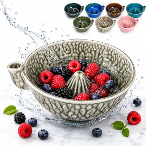 Self Rinsing Berry Washing Ceramic Bowl 7 Stoneware Colander (Style-F)