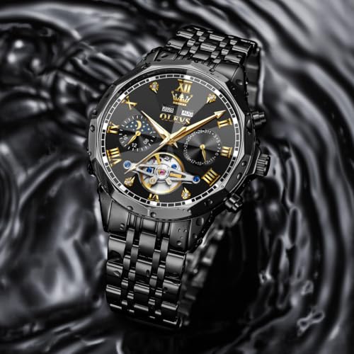 Image of OLEVS Watch for Men Automatic Classic Mechanical Watch Diamond Mirror Stainless Steel Dress Casual Waterproof Day /Date Calendar