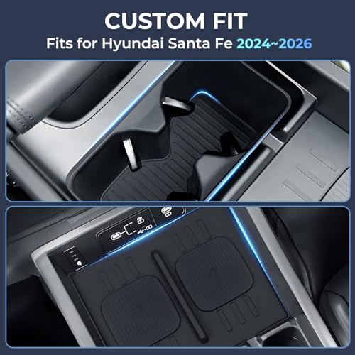 Image of Cup Holder Insert & Wireless Charging Protective Mats for Hyundai Santa Fe 2026 2025 2024, Center Console Interior Accessories Cup Holder & Wireless Charger Cover Pad for 2024-2026 Santa Fe