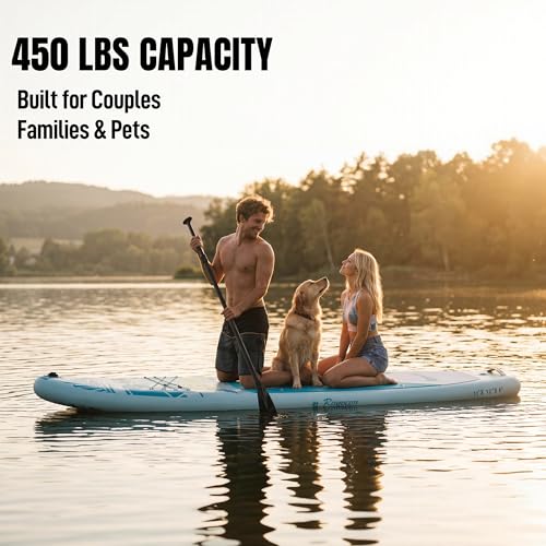 Image of Inflatable Stand Up Paddle Board 11'x34 inch Extra Wide SUP, Ultra-Stable for Adults & Dog, 450lbs, Dual Chamber Pump, Fiberglass Paddle, Military Grade Dual Layer