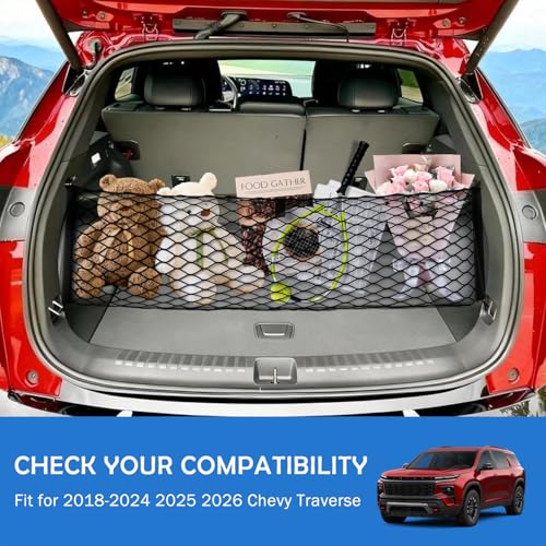 Image of Envelope Style Cargo Net for 2018-2025 2026 Chevy Traverse Accessories, Rear Trunk SUV Mesh Cargo Net, Upgraded 5mm Bungee & Double-Layer Nylon Storage Tailgate Netting Grocery&Tools Holder Organizer
