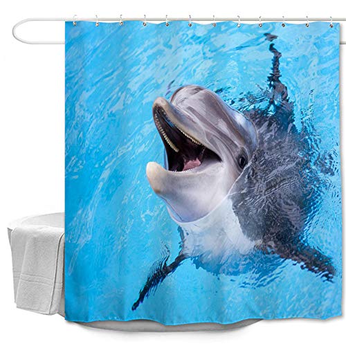 Oduo Rideau de Douche Dauphin Imprimé Rideau de Douche Anti Moisissure Impermeable Rideau de Douche Doublure - Rideaux de Salle de Bain avec 10 ou 12 Crochets (Dauphin...