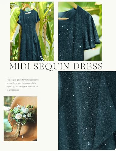 Image of BeryLove Women Sequin Formal Party Dress Flutter Short Sleeve Wedding Cocktail Long Evening Dress