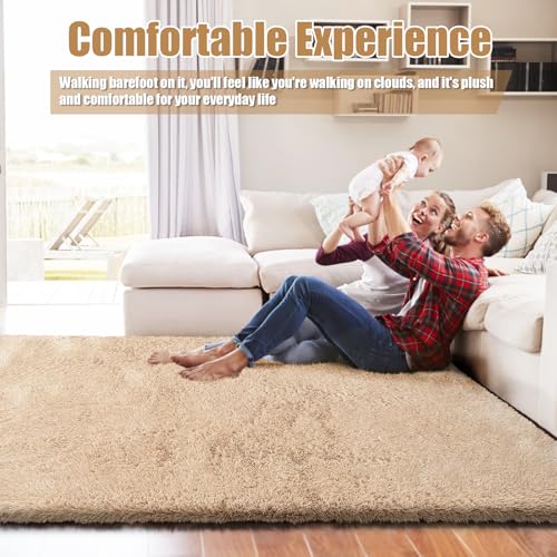 Shag Area Rug for Bedroom 5x8,Beige Fluffy Area Rugs for Living Room,Soft Fuzzy Rug Non-Shedding Indoor Plush Carpet for Kids Bedroom Nursery Dorm Home Decor