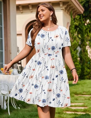 Image of IN'VOLAND Womens Plus Size Summer Dress Short Sleeve Casual Mini Dresses Empire Waist T-Shirt Dress with Pockets