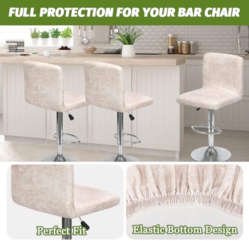 Image of FUANGUI Bar Stool Covers Set of 4, Faux Leather Looking Stretch Bar Stool Chair Cover Slipcovers, Counter Stool Bar Chair Covers for Kitchen Pub Dining Room Retro Style Home Deco - Beige Pink