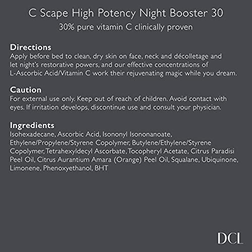 Dcl Skincare C Scape High Potency Night Booster 30, 30% Pure Vitamin C (L-Ascorbic) Anti-Oxidant Serum Corrects Dark Spots, Fine Lines, Hyperpigmentation 30Ml #TOP2