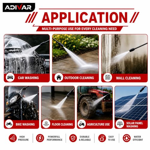 Image of AD-180 High Pressure Washer | 2000W Motor | 180 Bar Max Pressure | 7 L /Min Flow Rate | Portable Electric Washer for Car, Bike, Solar Panal, Walkways & Home Cleaning