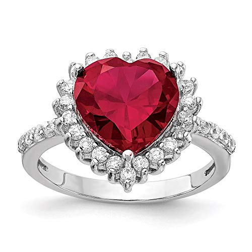 925 Sterling Silver 100 Facet Created Red Ruby Cubic Zirconia Cz Heart Band Ring Size 6.00 Love Gemstone Fine Jewelry For Women Gifts For Her