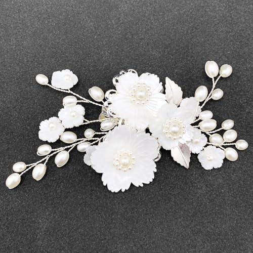 Pinzas para el cabello con flores y perlas plateadas miniatura 4