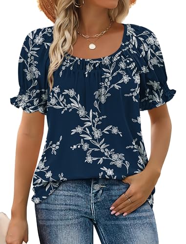 Image of WIHOLL Womens Short Sleeve Square Neck Summer Tops Dressy Casual Blouses Trendy Clothes 2026