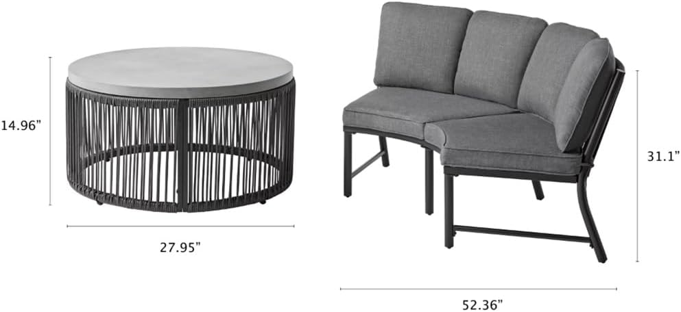 3-Piece Curved Sectional Includes to Curved Sofas and Convertible Round Ottoman