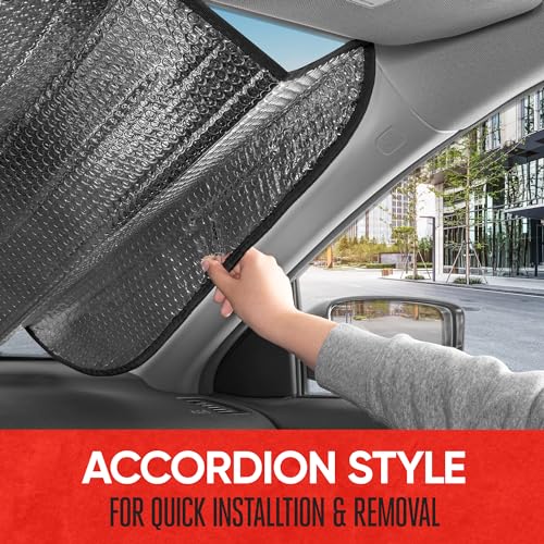 Image of Motor Trend Black Accordion Folding Car Windshield Sun Shade - Blackout Sun Visor for Car Windshield - Foldable Jumbo Sunshade and Front Window Truck Sun Screen for UV Sun Protection - 66 x 27