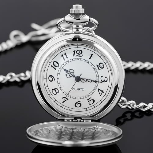 Image of Smooth Pocket Watch Alloy Steel Quartz Roman /Arabic Numerals with 37cm Chain for Father's Day Xmas Best Gifts