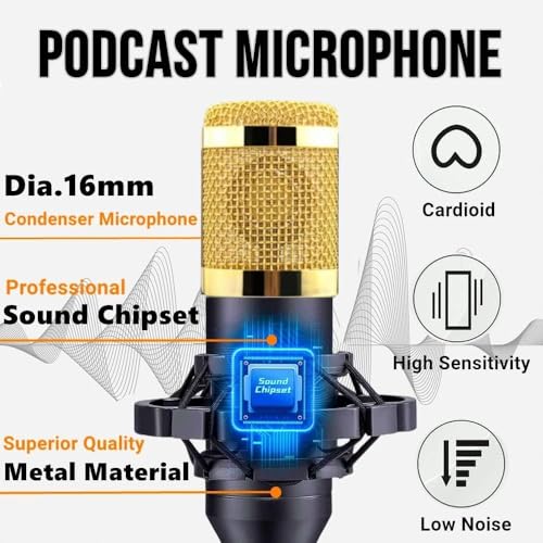 Image of TECHBLAZE Professional Condenser Microphone Set with V8s Sound Card Amplifier Voice Changer Audio Interface Mixer for Live Streaming Podcast Broadcasting Compatible with Phone Laptop PC (Black)
