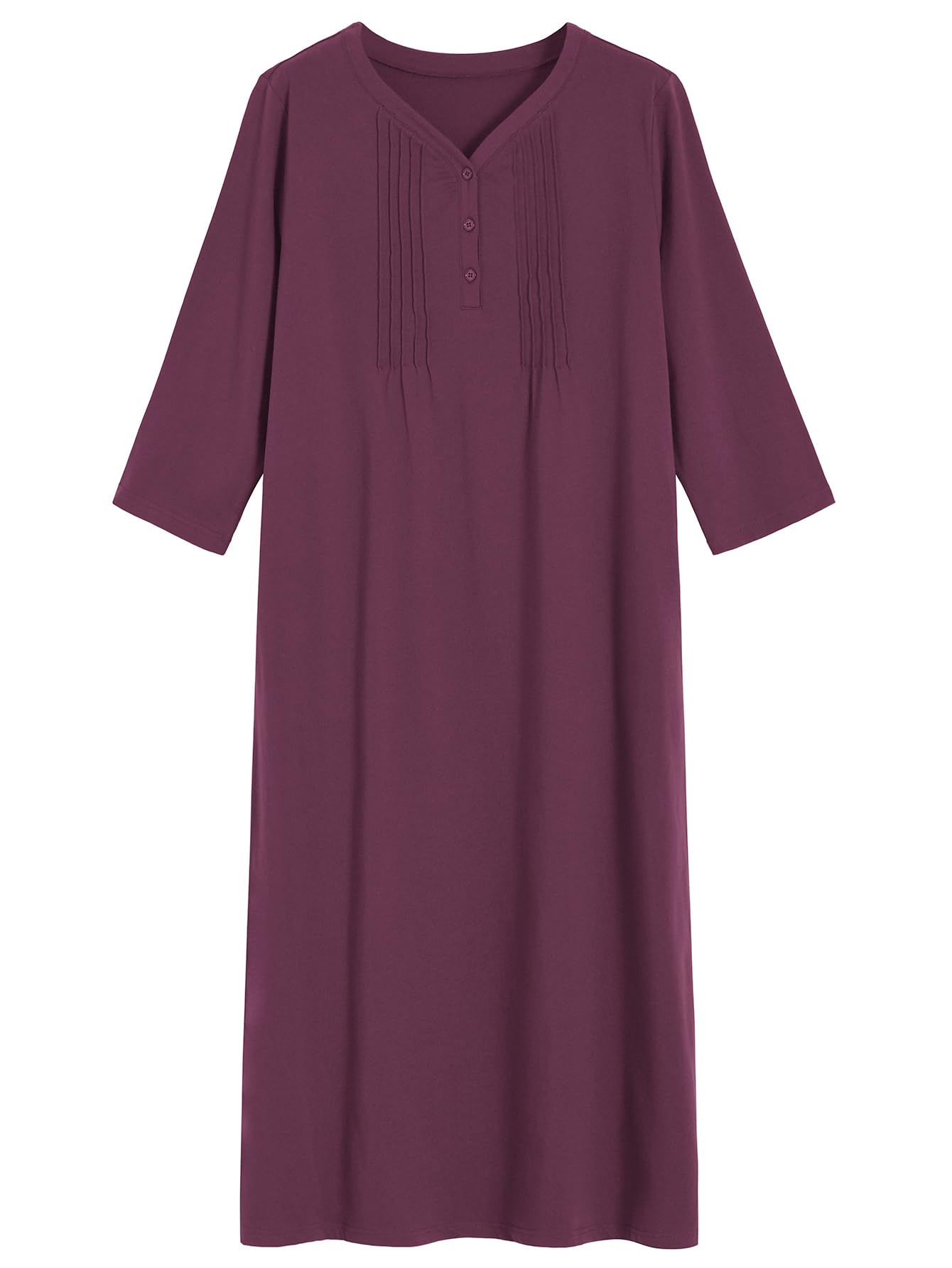 Latuza Women's Cotton Nightgown 3/4 Sleeve Soft Night Gown with Pockets