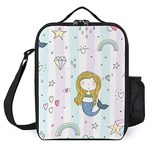Desheze Bolsa Almuerzo Infantil Sirena Arcoiris Bolsa Térmica Para El Almuerzo Portátil Lunch...