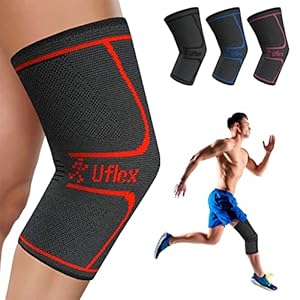 Uflex Athletics (Large) Knee Compression Sleeve Support for Running, Jogging, Sports, Joint Pain Relief, Arthritis and Injury Recovery-Single Wrap
