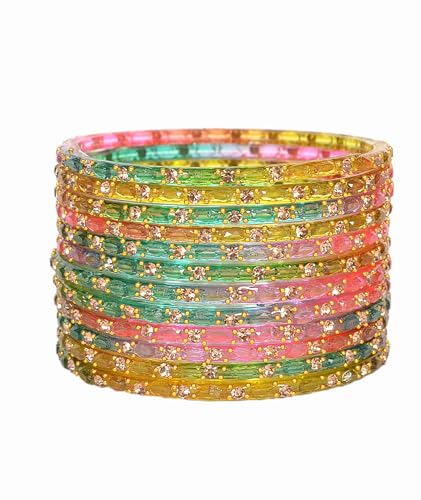 Image of Swara Creations Glass Bangles set for Women | Zirconwork Golden Raindrops Bangles Collection | Ethnic, Festive & Special Occassions(12Pcs)(SKU287)