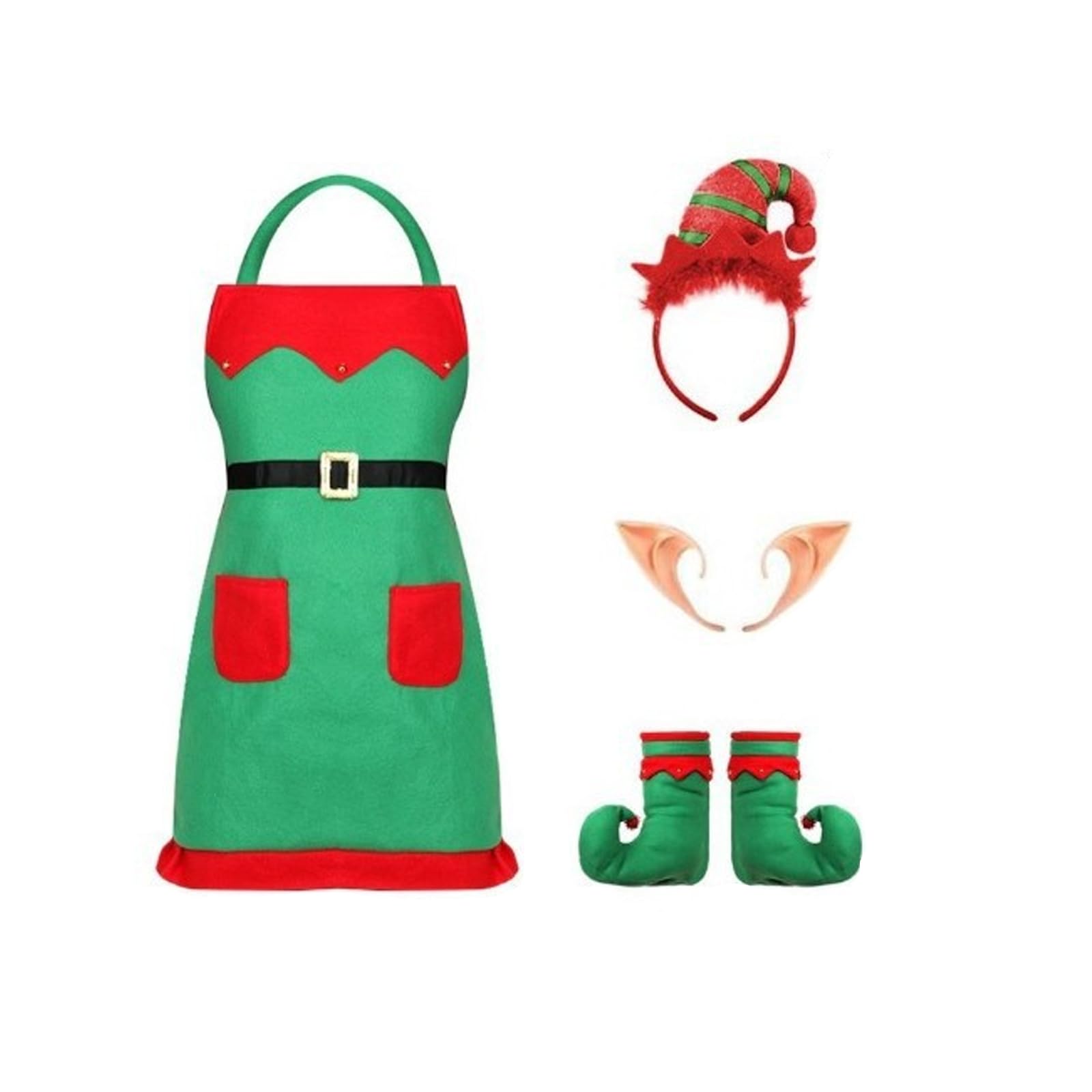 Kalttoy Christmas Santa Apron Outfit Cosplay Elves Costume Set for Parades and Family Gatherings Holiday Celebrations Dressingup Christmas Apron Dress