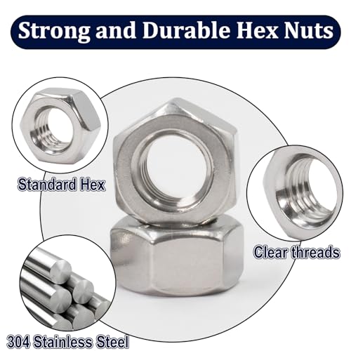 zqz 1434-20 hex nuts130 pack 304 a2-70 stainless steel hardware nutsstandard inch coarse thread nuts