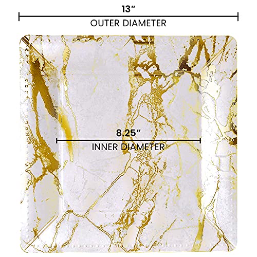 Platos desechables cuadrados blancos con mármol dorado 13" x120 miniatura 2