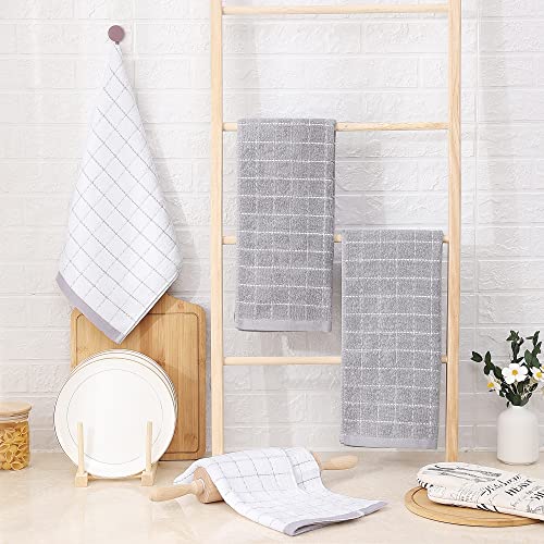 Image of Homaxy 100% Cotton Terry Kitchen Towels, 4 Pack, White and Light Grey