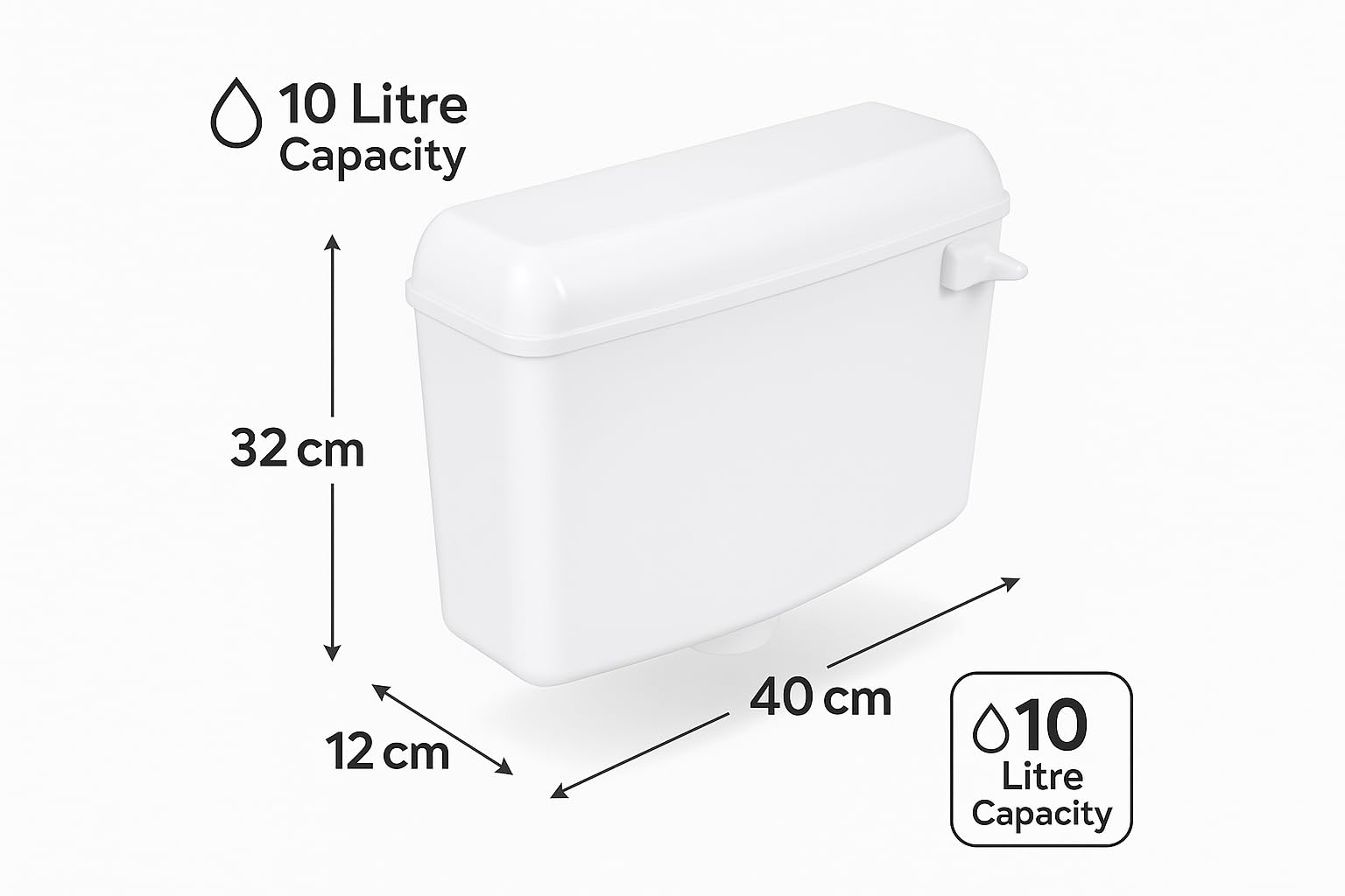 Buildingshop10 Litre Wall Mounted Flush Tank for Toilet White colour with Side Lever, Compact and Easy to Install - Image 2 thumbnail