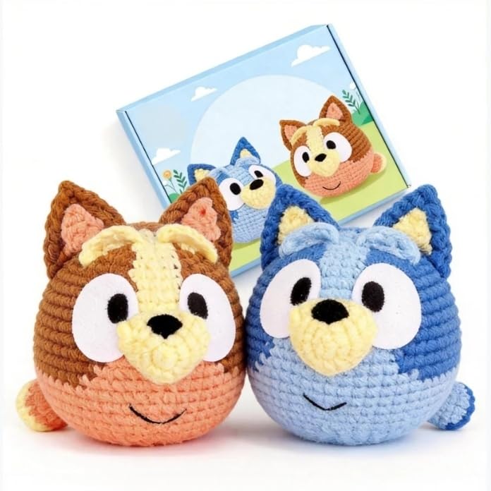 Image of Acehochen Crochet Kit for Beginners, Beginner Crochet Kit for Adults with Step-by-Step Video Tutorials, Crochet Animal Kits Knitting Supplies, 2 Happy Dogs (Beginners Yarns)