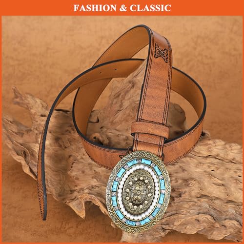 Embossed Belts for Women, Vintage Boho Waist Strap Ladies PU Leather Western Belts for Dresses Pants3