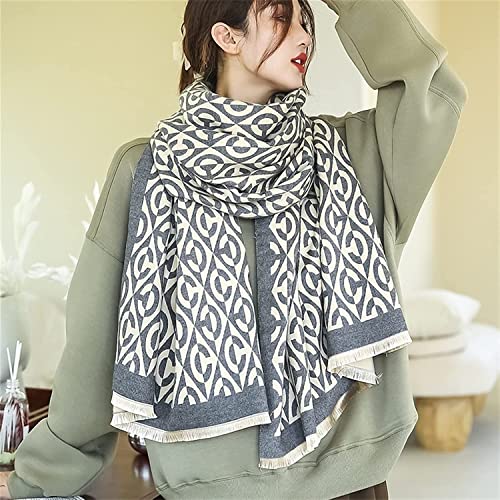 DDNGEJ Bufanda de imitación de Cachemira Decorativa para Invierno, Chal Grueso y cálido con Estampado geométrico Irregular, Chal de Moda para Mujer, 180 x 65 cm