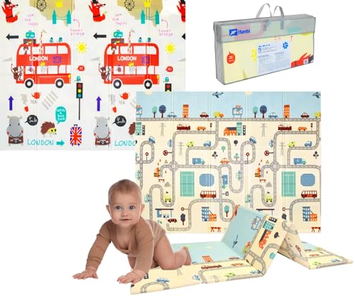 Humbi Spielmatte Baby Krabbelmatte Faltbarer XPE-Schaumstoff Doppelseitig Wasserdicht Größe 150x180x1cm Teppich Babymatte rutschfest Tragbar (London/Straßen)