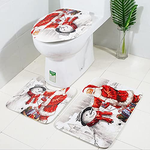 Weihnachts-Duschvorhang-Set – 4-teilig, Vintage-Stil, Rutschfeste Matten – Rot, Mit LKW-Motiv, Für Badezimmer