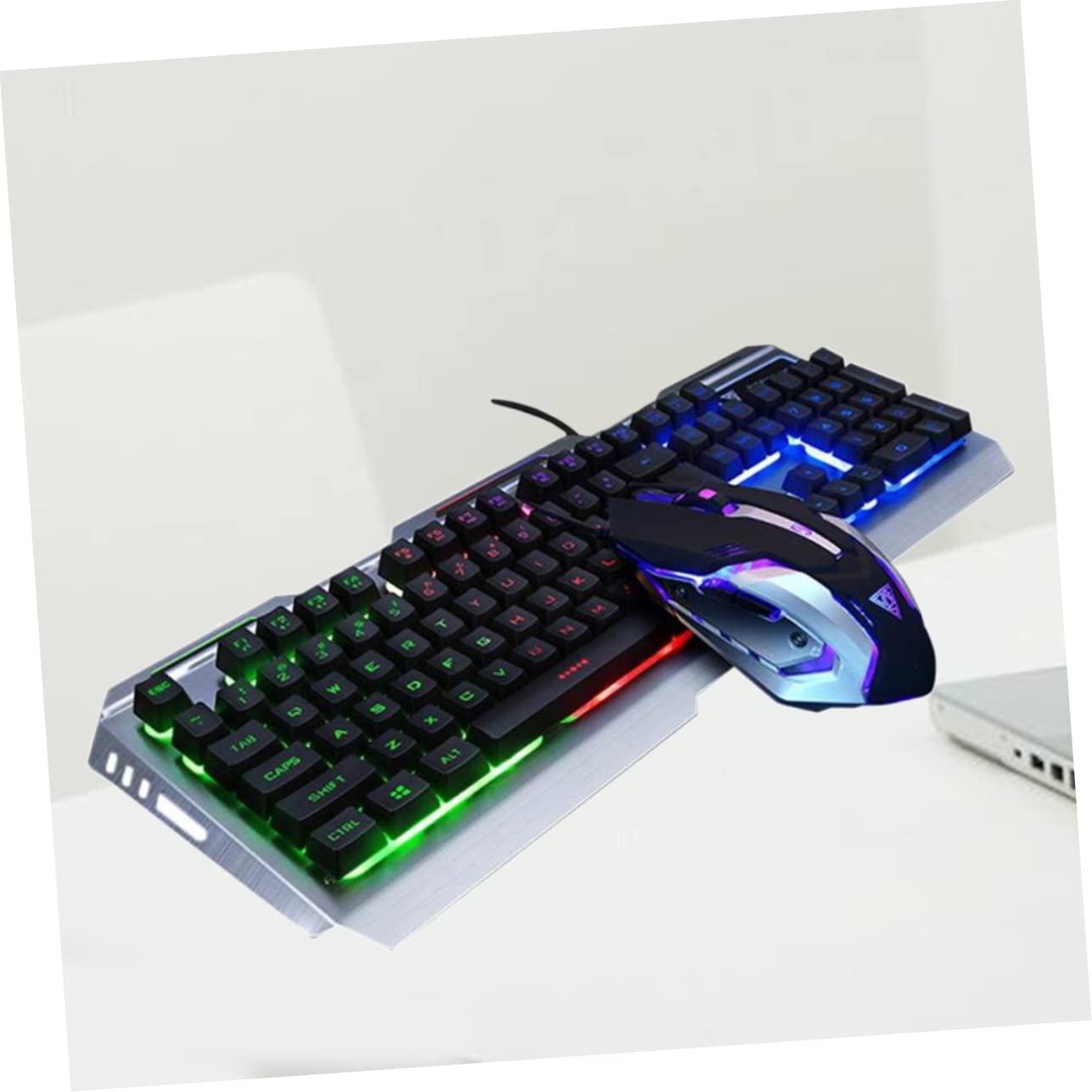 UKCOCO Clavier USB Rétroéclairé LED avec Souris Gamer Mécanique Clavier Gaming Stylé