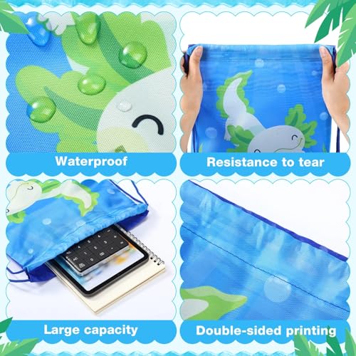 Image of Honoson 16 Pcs Axolotl Drawstring Backpack Axolotl Goodie Bags Amphibian Themed Gift Bags Drawstring Backpack Reptile Animals Party Favors Snack for Axolotls Birthday Party Supplies Baby Shower Decor
