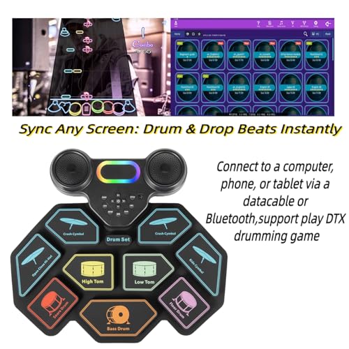 image for LO-RON-GOL 2025 Upgrade Electronic Drum Set 9-Pad Roll-Up – Portable