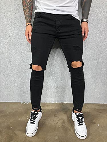 Men's Ripped Slim Fit Stretch Jeans Destroyed Stretchy Knee Holes Slim Denim Pants Straight Skinny Tapered Leg Trouses3