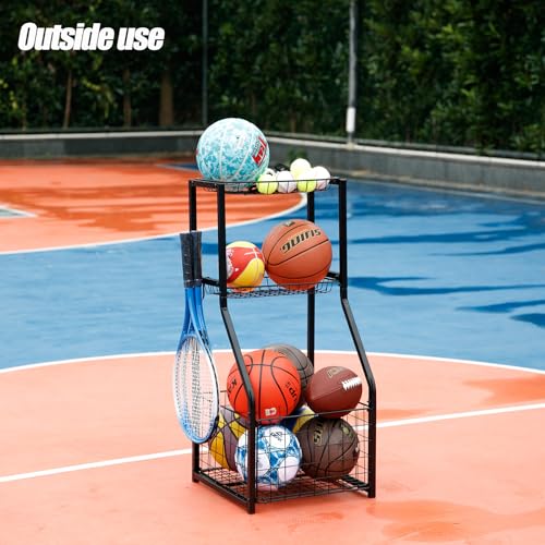 Yuetong Sports Equipment Organizer For Garage Organization,Ball Storage With Basketball Holder And Ball Cart Rack,Outdoor Toy Storage With Bin For Nerf Gun,Football,Volleyball Stuf,Gym Accessories thumb #2