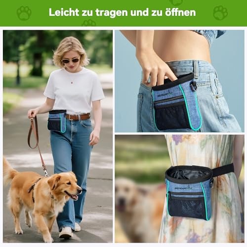 Leckerlibeutel für Hunde, Große Futtertasche für Hundetraining, Bauchtasche mit verstellbarem Gurt, Snackbeutel aus Oxford-Stoff, Praktische Bauchtasche für Hundetraining, Blau