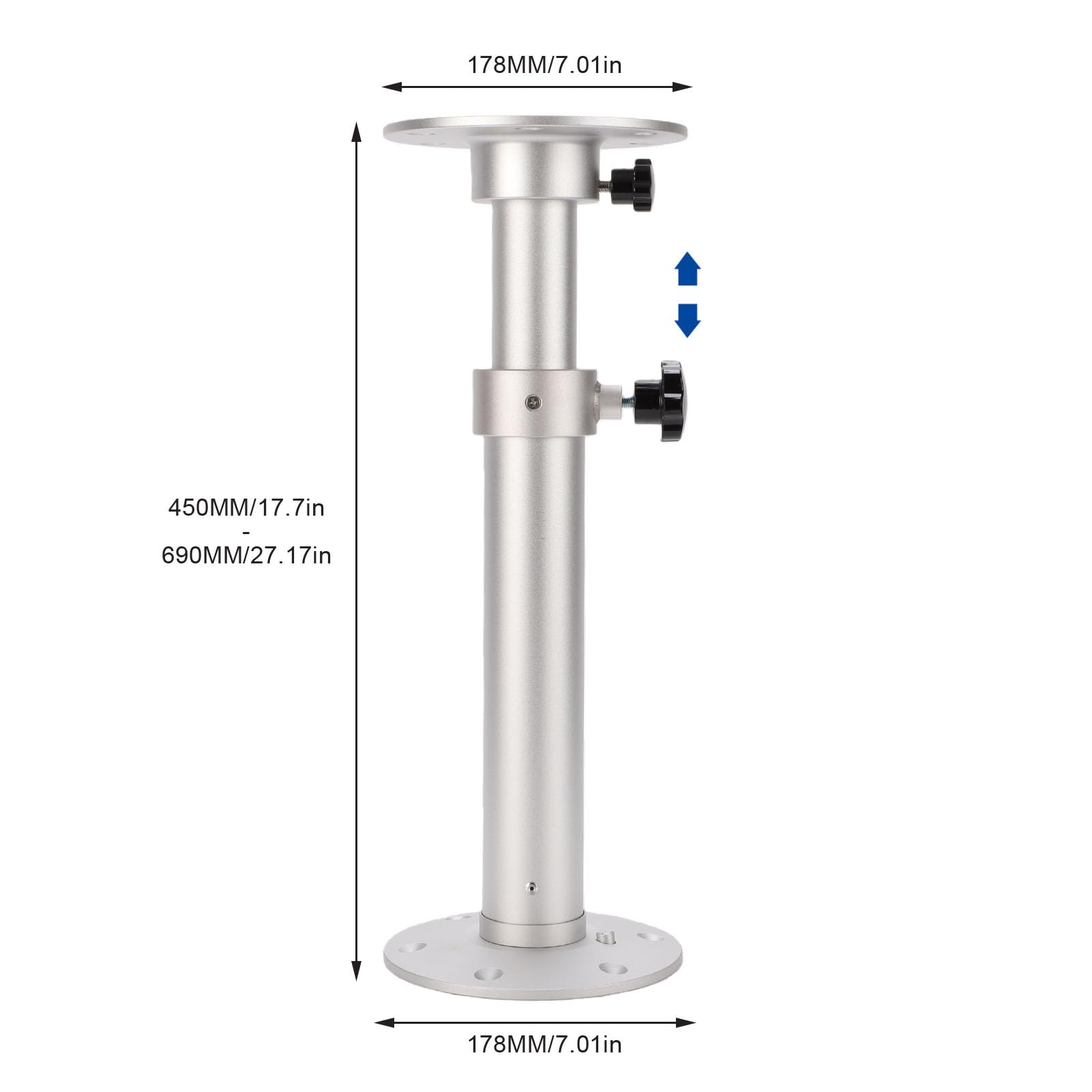 Pedestal de Mesa para Barco de Aluminio Ajustable con Diseño Desmontable para Casa Rodante de Yate RV, de 17,7 a 27,5 Pulgadas, Capacidad de Carga Resistente, Material Inoxidable