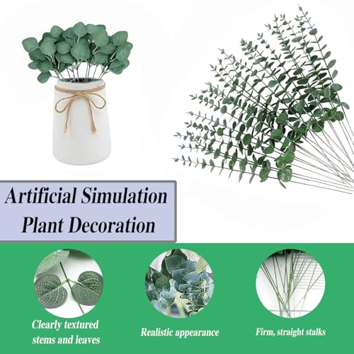 RHQFDM 30 Pieces Artificial Eucalyptus Branches Green Plastic Plants Eucalyptus Decoration Artificial Branches Leaves Decoration for Weddings,Gardens,Office Decorations(3 Styles) - Image 2