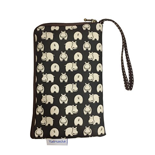 Image of Taianda Women Phone Wristlet Wallet Pouch, Dual Slots (Hippo Pattern Black)