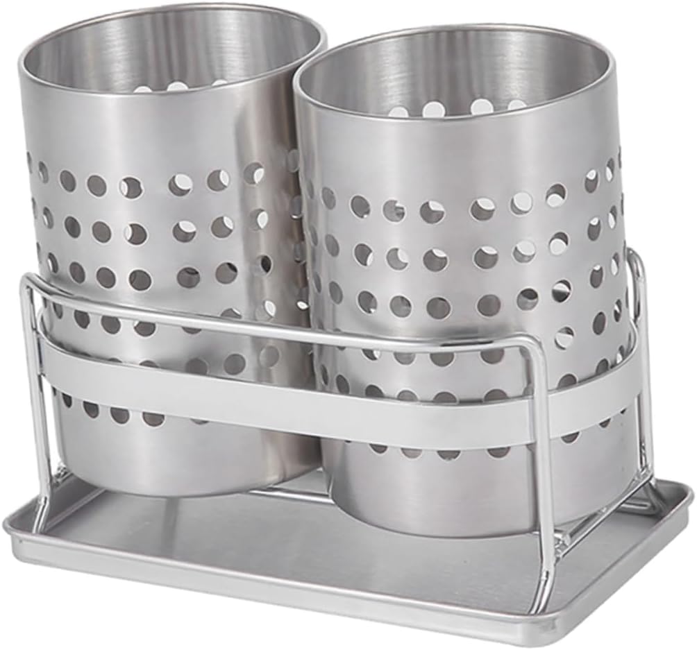 ABOOFAN Stainless Steel Utensil Holder Drainage Kitchen Organizer for Cutlery Chopstick Storage Box Easy to Clean Dishwasher Safe for Home and Restaurant