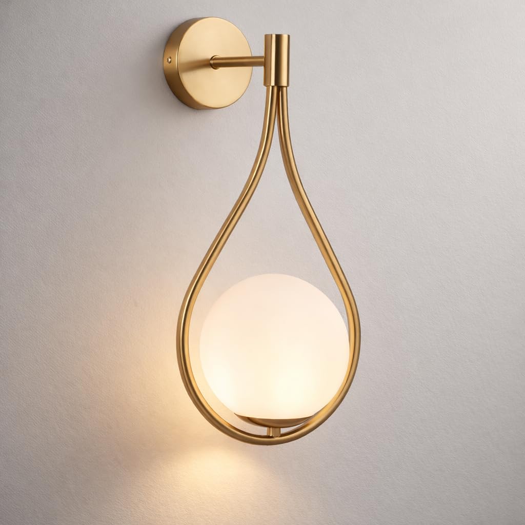 Dopa Applique da Parete Attacco G9 Ottone con Sfera in PE Struttura a Goccia in Metallo Lampada da Muro per Interni Camera da Letto Soggiorno e Corridoio IP20