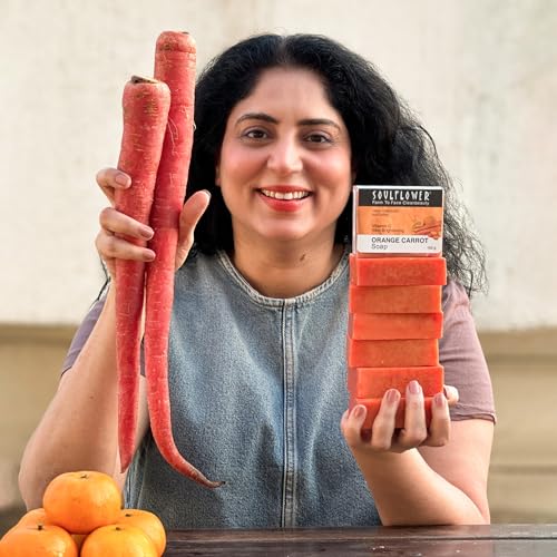 Image of Soulflower Orange Carrot Handmade Soap 100% Natural, Cold-Processed Bath Bar with Essential Oils for Brightening Skin Tone, 150g (Pack of 2)