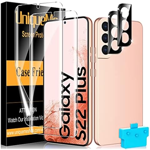 [2+2 Pack] UniqueMe for Samsung Galaxy S22 Plus Screen Protector [Not Glass], 2 Pack HD Flexible TPU Film and 2 Pack Tempered Glass Camera Lens Protector,Support Fingerprint Unlock, Case Friendly Cover