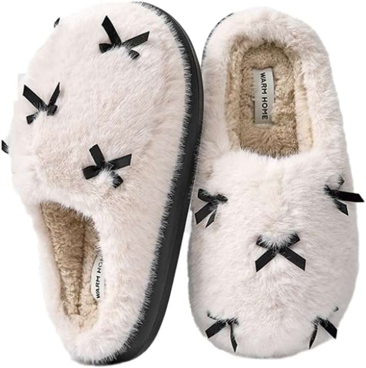 Women's Cute Plush Home Butterfly Knot Cotton Comfortable Thick Bottom Outdoor Winter Indoor Soft Warm Slippers