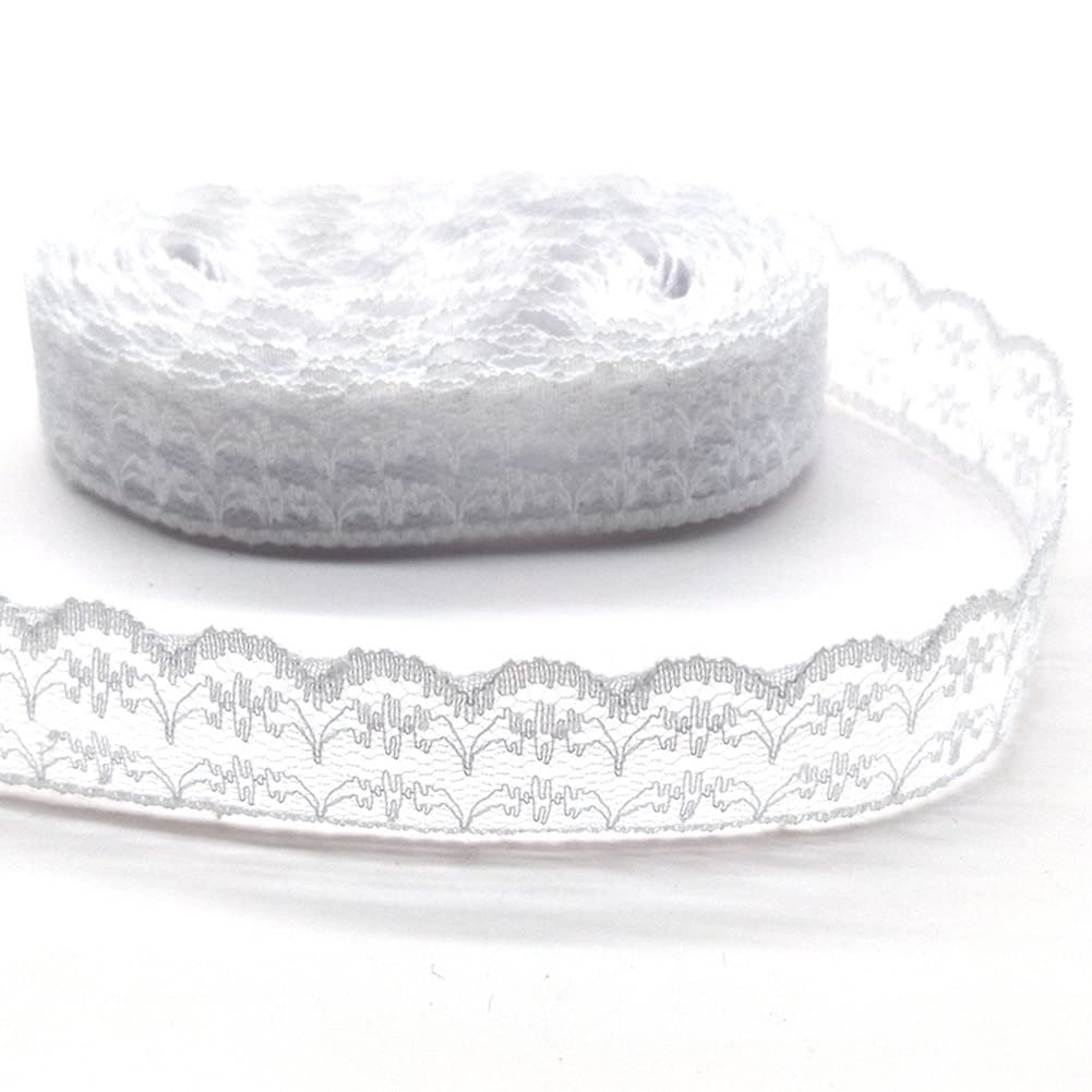 50Yards Lace Ribbon Roll Floral Lace Trim Webbing Fabric 7/8 inch Width for DIY Jewelry Making Craft Clothes Accessories Gift Wrapping (White)