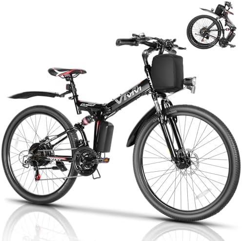 Vivi M026TGB Electric Bike 26" Electric Bike for Adults, Peak 750W Folding Electric Mountain Bike, 48V Removable Battery Ebike, 21 Speed Ebike, Top 22 Mph, Up to 50 Miles, SGS Certified to UL2849